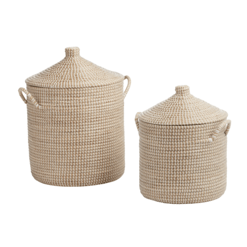 Adira White and Natural Seagrass Basket With Lid - World Market