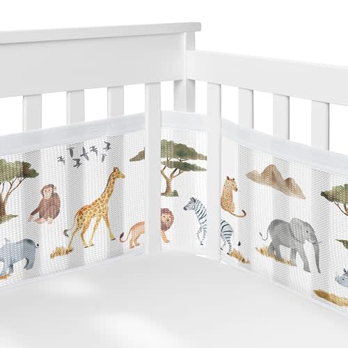Sweet Jojo Designs + BreathableBaby 2-Piece Breathable Mesh Crib Liner Set (Jungle Animals) for Boys/Girls, Baby, Infants/Newborn Nursery (Boho, Safari Animal, Elephant, Lion, Leopard, Cheetah, Green)
