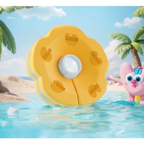 Baby Bath Neck Ring Float,Cute Flower Shaped Pool Swim Ring for First Swimming&Adjustable Shoulder Straps Soft Fabric (Yellow)
