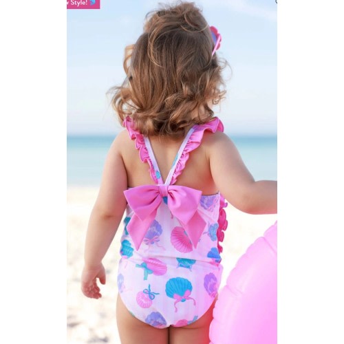 Double Ruffle Bow Back One Piece | Seaside Sweetie (Size 2T)