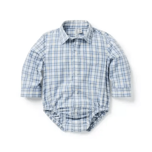 Baby Pale Blue Plaid Baby Plaid Poplin Bodysuit by Janie and Jack