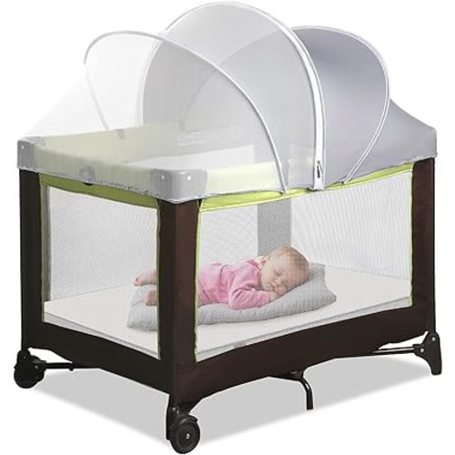 Pack N Play Tent Cover & Bassinet Canopy - Half-Blackout Breathable Mosquito Net with 2-Way Zipper for Bassinet, Travel Crib, Mini Crib & Playpen to Keep Cats Out (Gray-Large)