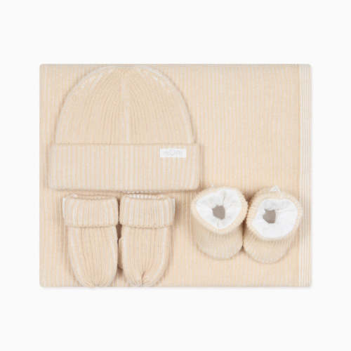 Knitted Beanie, Mittens, Booties & Blanket Set Ecru / 0 - 6 M