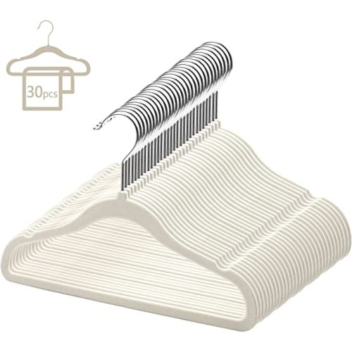 GoodtoU Kids Velvet Hangers,30 Pack Baby Hangers for Closet Non Slip Velvet Clothes Hangers Coat Hangers for Toddler Children Infant Hanger (Ivory 30Pack) - Ivory White