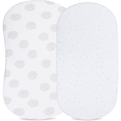 Ely's & Co. Bassinet Sheet 100% Combed Jersey Cotton 2 Pack Unisex for Baby Girl and boy - Grey Dottie Design