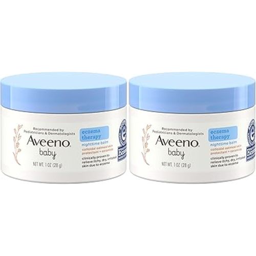 Aveeno Baby Eczema Therapy Nighttime Moisturizing Balm, Colloidal Oatmeal & Ceramide, Soothes & Relieves Dry, Itchy Skin from Eczema, Hypoallergenic, Fragrance-Free, Travel Size, 1 oz (Pack of 2)