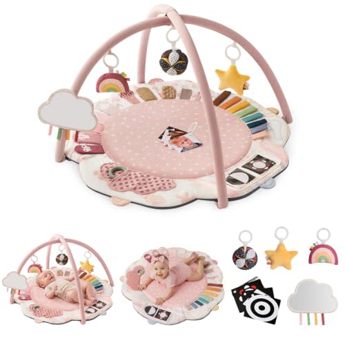 Blissful Diary Baby Play Gym, 5 Development Zones Activity Tummy Time Mat | 5 Sensory Toys, Stage-Based Motor & Sensory Development, Washable Playmat, Easy Setup, Newborn Essentials, Baby Shower Gift