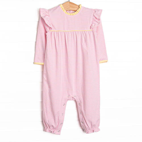 Elizabeth Long Sleeve Romper, Yellow and Light Pink Stripe – Stitchy Fish