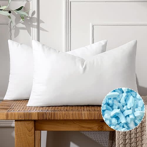 MIULEE Shredded Memory Foam Pillow Inserts, Set of 2 12x20 Premium Filling Decorative Throw Pillows, Soft Support Stuffer for Sofa Bed Living Room