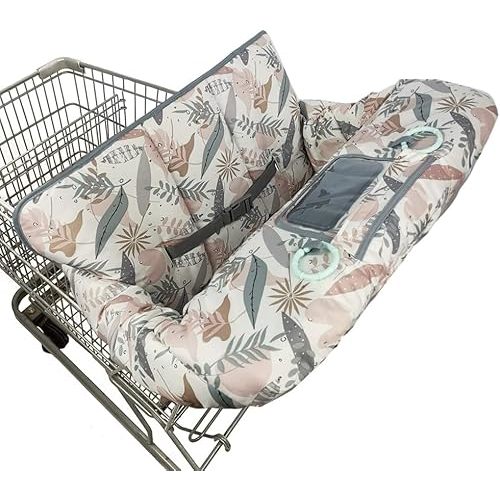 Shopping Cart Cover for Baby, 2 in 1 High Chair Cover for Restaurant seat & Grocery Cart Cover for Babies, Thick Padded with Clear Phone Pouch, Machine Washable, Leaves