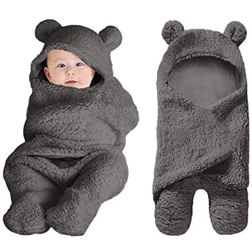 XMWEALTHY Cute Baby Items Newborn Plush Nursery Swaddle Blankets Soft Infant Girls Clothes Dark Grey
