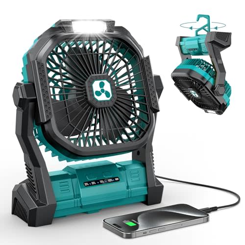 Portable Fan Rechargeable, 20000mAh Cordless Battery Powered Fan with LED Lantern Battery Operated for Travel Bedroom Home Camping Tent Office Beach Desk Fishing Table