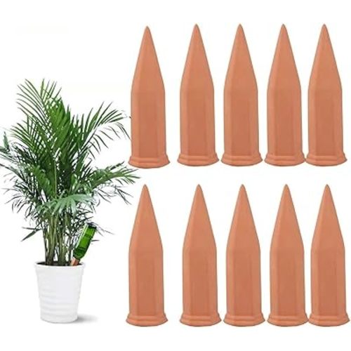 Tcamp 10 Pack Terracotta Watering Spikes, Plant Watering Devices Wine Bottle Automatic Plant Self Watering Spikes for Vacations, Self-Watering Stakes for Indoor Outdoor Plants