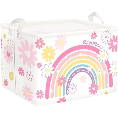 Clastyle Rainbow Baby Laundry Hamper Cloud Kid Storage Basket Women Girl Gift Toy Box Collapsible Clothes Organizer Nursery Bin for Bedroom,Daisy,40 * 30 * 30 cm