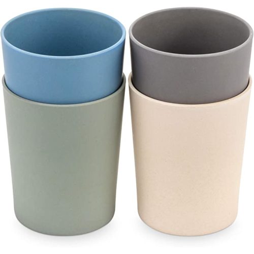 WeeSprout Bamboo Toddler Cups - 4 pc Set (10 fl oz), Organic & Non-Plastic Cup Pack for Toddlers, Big Kids or Baby, Natural - 4 Count (Pack of 1) - Blue, Green, Gray, & Beige