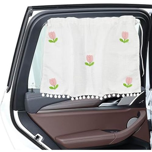 Car Side Window Sun Shade Privacy Curtain for Baby, Suction Cup Window Shade, 25"x18" Car Cartoon Sunshade Protector Heat Blocker Cover, Privacy Curtain for Kids Women (Five Tulips)