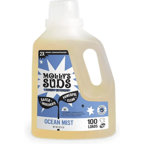 Molly's Suds Liquid Laundry Detergent | Clean Laundry Detergent Soap for Sensitive Skin | 2x Concentrated, High Efficiency (HE) | Ocean Mist - 100 Loads