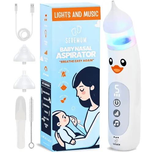 Nasal Aspirator for Baby Electric Nose Cleaner and Booger Sucker with LED Light and Music, Gentle Suction for Stuffy Nose, 5 Levels, USB-C Rechargeable, BPA-Free Silicone Tips, Easy to Clean