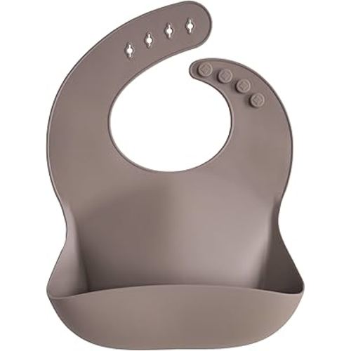 mushie Silicone Baby Bib | Adjustable Fit Waterproof Bibs (Dove Gray)