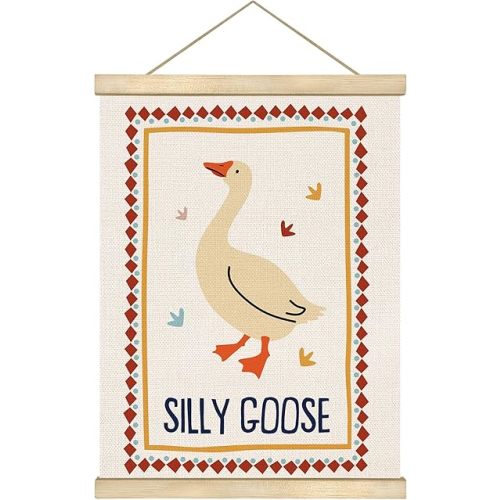 You found a duck Silly Goose Boho Linen Canvas Wall Art with Wooden Hanger – Whimsical Animal Poster for Playroom, Kids Room & Nursery, 14×18.5 Inch – Best Festival Gift for Friends & Children(LYK05)