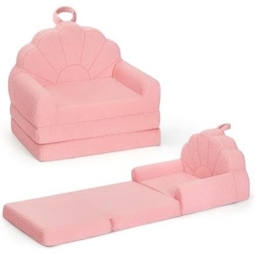 Airpanda Toddler Chair and Couch for Kids, 2-in-1 Soft Couches that Fold Out for 1-3 Years Old,Convertible Baby Sofa to Lounger for Toddler,Pink