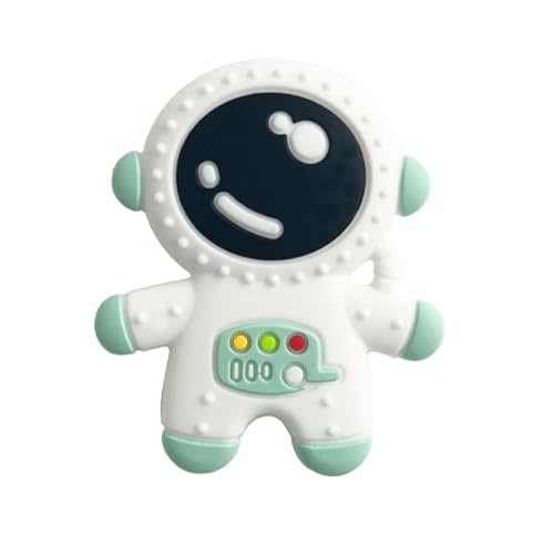 Baby Teething Spaceman Toy for 3+ Months Infants Sucking, Food Grade Silicon Astronaut Styling Teether, BPA Free (Cyan)