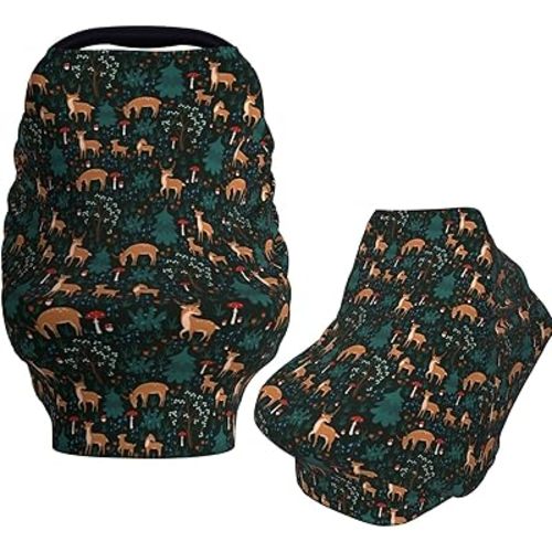 Deers Forest Mushroom Baby Car Seat Covers Carseat Canopy Soft Infant Stroller Cover Nursing Breastfeeding Covers for Girls Boys Newborn