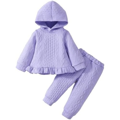 Mioglrie Baby Toddler Girl Clothes Infant Fall Winter Outfits Hoodie Solid Color Sweatshirt Sweatpant Clothing Set 3M-3T