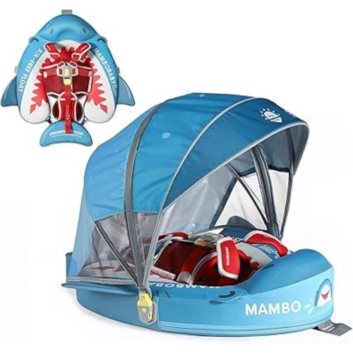 Mambobaby Float Deluxe Baby Pool Float: Safe & Comfortable Swim Trainer for Infants & Toddlers, Non-Inflatable Design, UV Protection Canopy, Fun Water Experience for Ages 3-24 Months