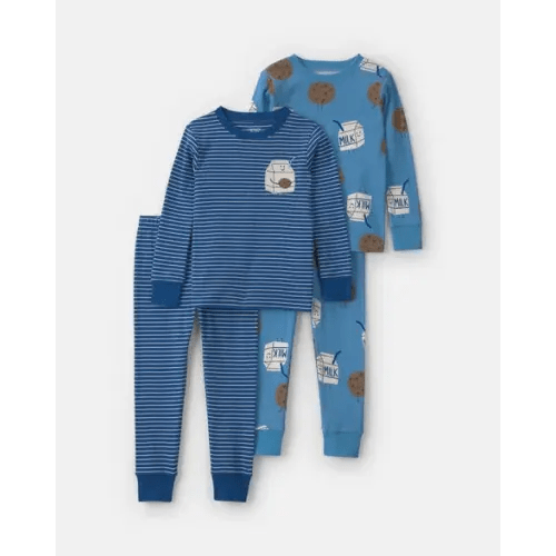 Baby Boy 4-Piece Milk & Cookies 100% Cotton Snug Fit Pajama Set - Blue | Carter's