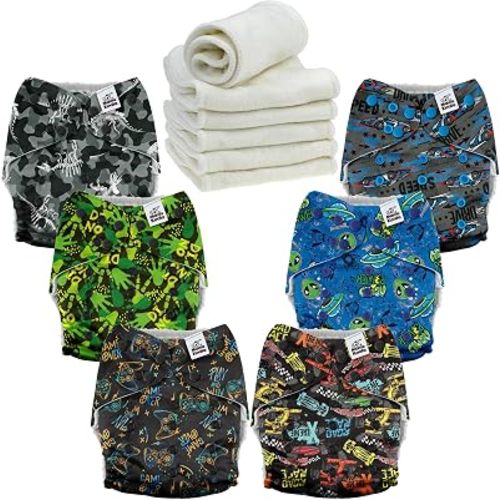 Mama Koala 6 Pack Reusable Cloth Diapers 3.0 for Babies Girls Newborn, One-Size Adjustable Baby Diaper, Durable Stitching, Back Opening for Inserts, Breathable Awj Lining, Leak Prevention-Games&Aliens