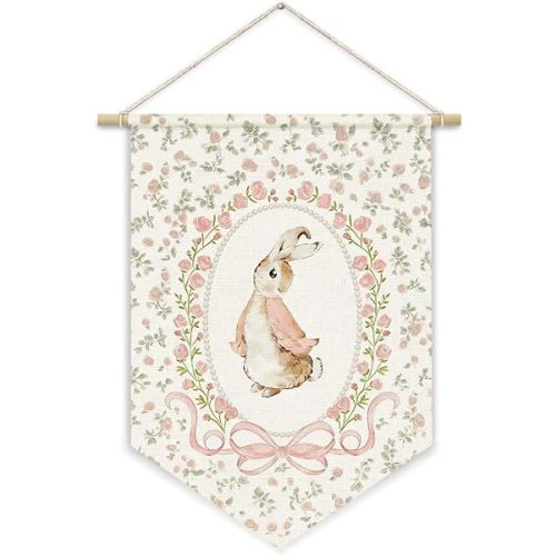 Bunny Nursery Wall Decor Wall Hanging Flag for Baby Girl Room