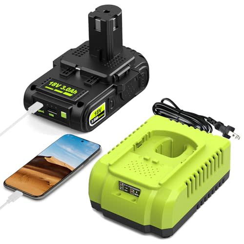 3.0Ah Replacement for Ryobi 18V Battery & Rapid Charger Combo with USB Port | Compatible with Ryobi 18 Volt P102 P103 P104 P105 P107 P108 P109 P190 P191 P122 Cordless Power Tools