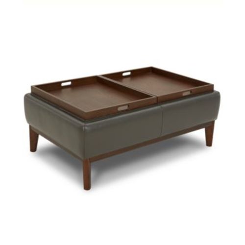 Jollene Leather Ottoman with Wood Trays, Created for Macy's