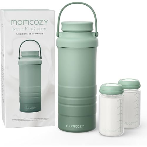 Momcozy 22oz Portable Breast Milk Cooler for Outdoor, Life Saver with 360° Total Cooling for 24 Hours, Larger Capacity Travel Breastmilk Chiller with 2pcs Baby Bottles for Breastmilk Storage, Green