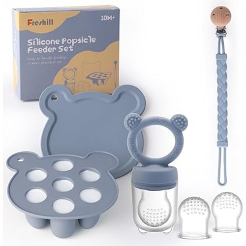 Breastmilk Popsicle Molds for Teething, Baby Food Silicone Freezer Tray & Infant Fruit Feeder, Teething Popsicle for Baby with Silicone Pacifier Clip, Dishwasher Safe BPA Free