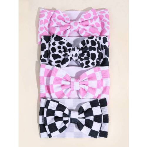 1pc Checkered Bow Baby Headband, Pink & White Cow Print Hair Hoop, Suitable For Toddler Girls, Babies And Newborns, Cute Hair Accessory, Elastic Headband, Racing Bow Hair Hoop, Elastic Headscarf, Children Baby Hair Accessory, Valentine's Day Gift. | SHEIN