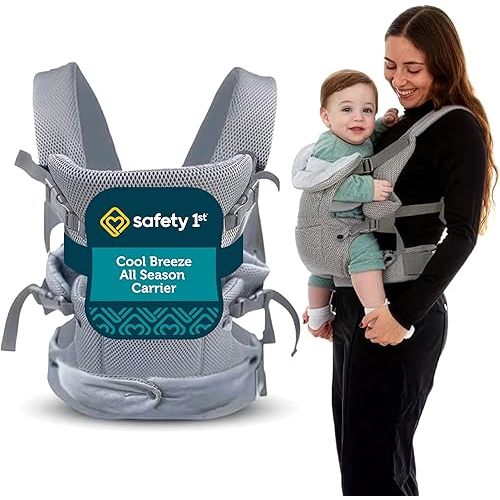 Safety 1st Cool Breeze All Season Baby Carrier – 4-in-1 Convertible, Breathable Mesh, Ergonomic M Seat, Facing-in, Facing-Out & Back Carry, Adjustable Head Support, 8–32 lbs Newborn to Toddler