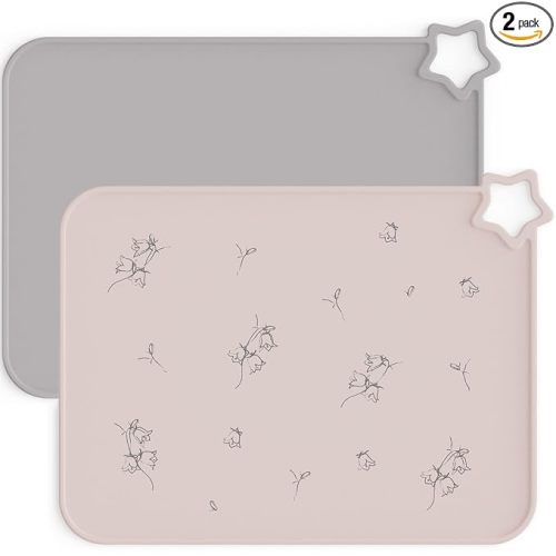 Moonkie Silicone Placemats for Baby & Kid, Stain-Proof Non-Slip Toddler Food Mats Eating Table Mat with 2 Packs(Ether/Sage