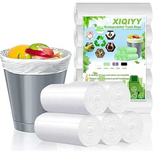 2.6 Gallon Garbage Bags Small 120 Count Biodegradable Trash Bags Small Bathroom Trash Can Bin Liners, Strong Wastebasket Liners for Bathroom, kitchen, Office, fit 8-12 Liter Trash Can, White