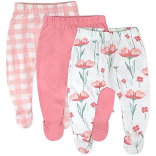 HonestBaby Baby 3-Pack Footed Pants Roomy Fit Pull on Bottoms 100% Organic Cotton for Infant Baby Boys, Girls, Unisex
