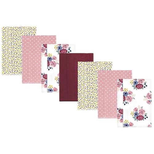 Hudson Baby Unisex Baby Cotton Poly Flannel Burp Cloths, Blush Navy Floral 7-Pack, One Size