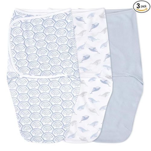 aden + anais Easy Swaddle Wrap, Newborn Wearable Swaddle Blanket, Adjustable Fasteners, 100% Cotton, 3 Pack, 0-3 Months, at Sea