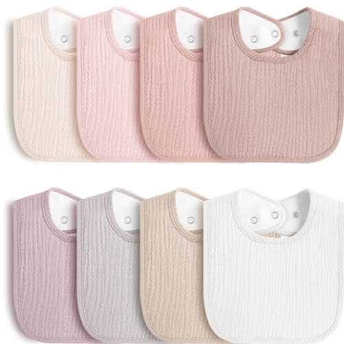 8-Pack Baby Muslin Bibs, Soft Cotton Drool Bibs for Boys Girls, Adjustable and Absorbent Newborn Bib Set for Feeding and Drooling