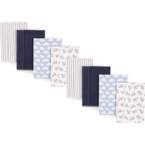 Hudson Baby Cotton Poly Flannel Burp Cloths Multipack, Paper Airplane 8-Pack, One Size