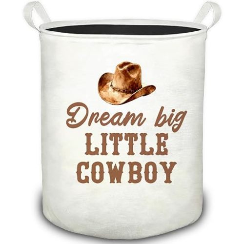 Cowboy Nursery Laundry Basket, Western Dream Big Little Cowboy Foldable Laundry Hamper With Handles Clothes Toys Storage Basket for Boys Kids Room Nursery Playroom Bathroom