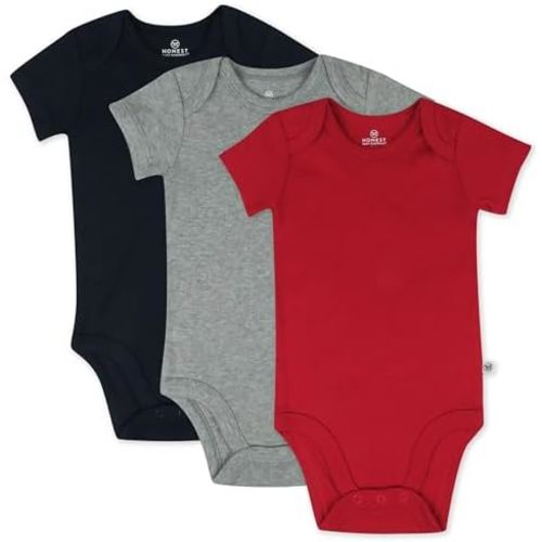 HonestBaby unisex-baby 3-pack Short Sleeve Bodysuits One-piece 100% Organic Cotton for Infant Baby Boys, Girls, Unisex