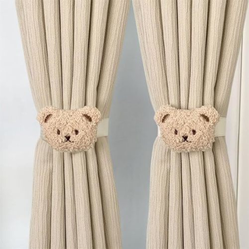 2PACK Snap-Fit Cartoon Cloud Curtain Tiebacks Hook Holdbacks Cute Curtain Holdbacks Rope for Baby Kid Girls Living Room Bedroom Nursery Decor Home Office Decorative (Cloud/Teddy Bear) (Teddy Bear)