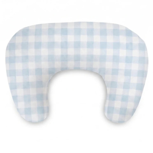 Light Blue Checkered Ruffle Nursing Pillow Cover