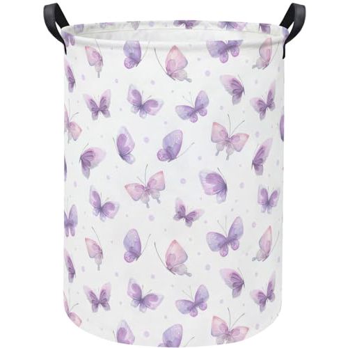 Baby Laundry Hamper kids laundry Basket Waterproof Storage Bin for Bedroom Clothes Organizer Basket Woodland Animals Room Décor(Purple Butterfly)
